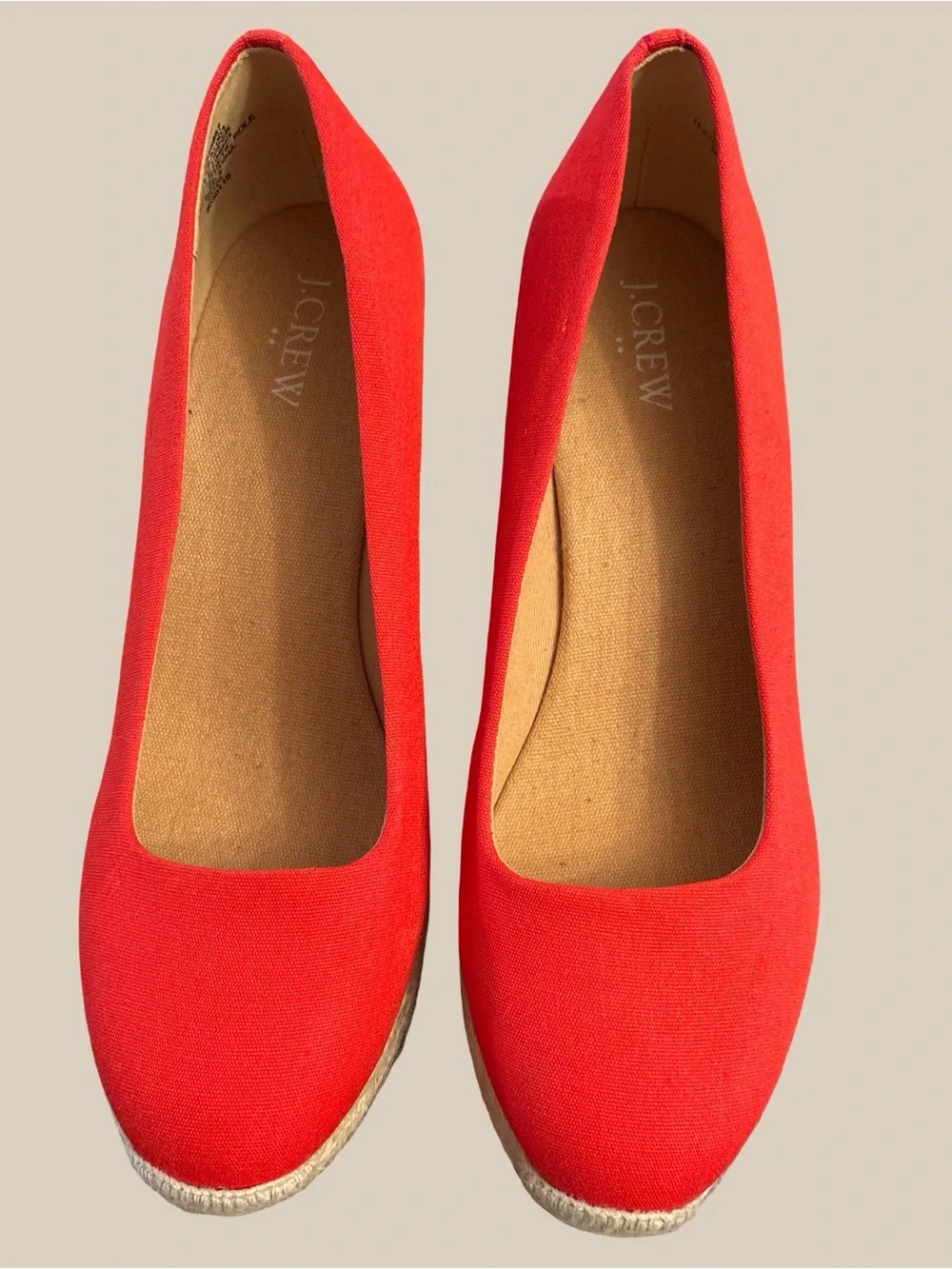 J. Crew Seville Red Canvas Espadrille Wedge Heels Closed Round Toe Flame SZ 9